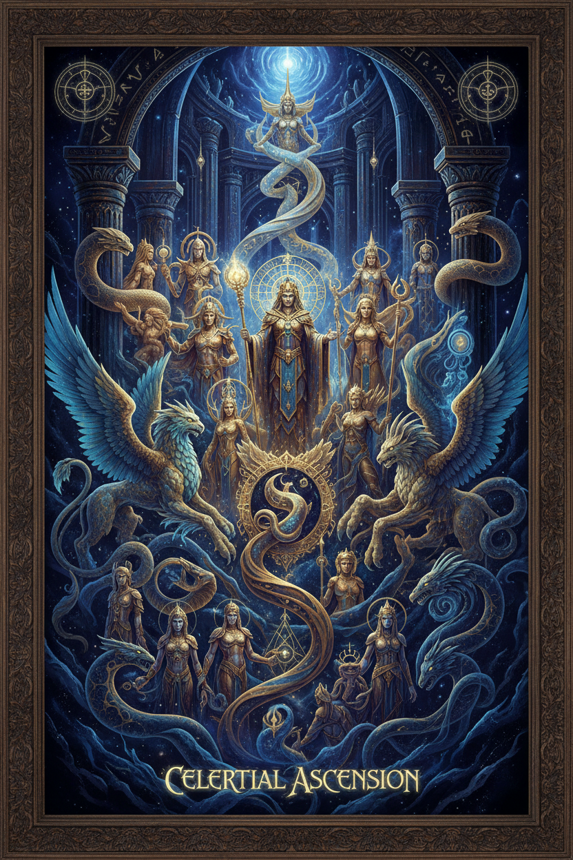 Pantheon of Gods with Mythical Beasts